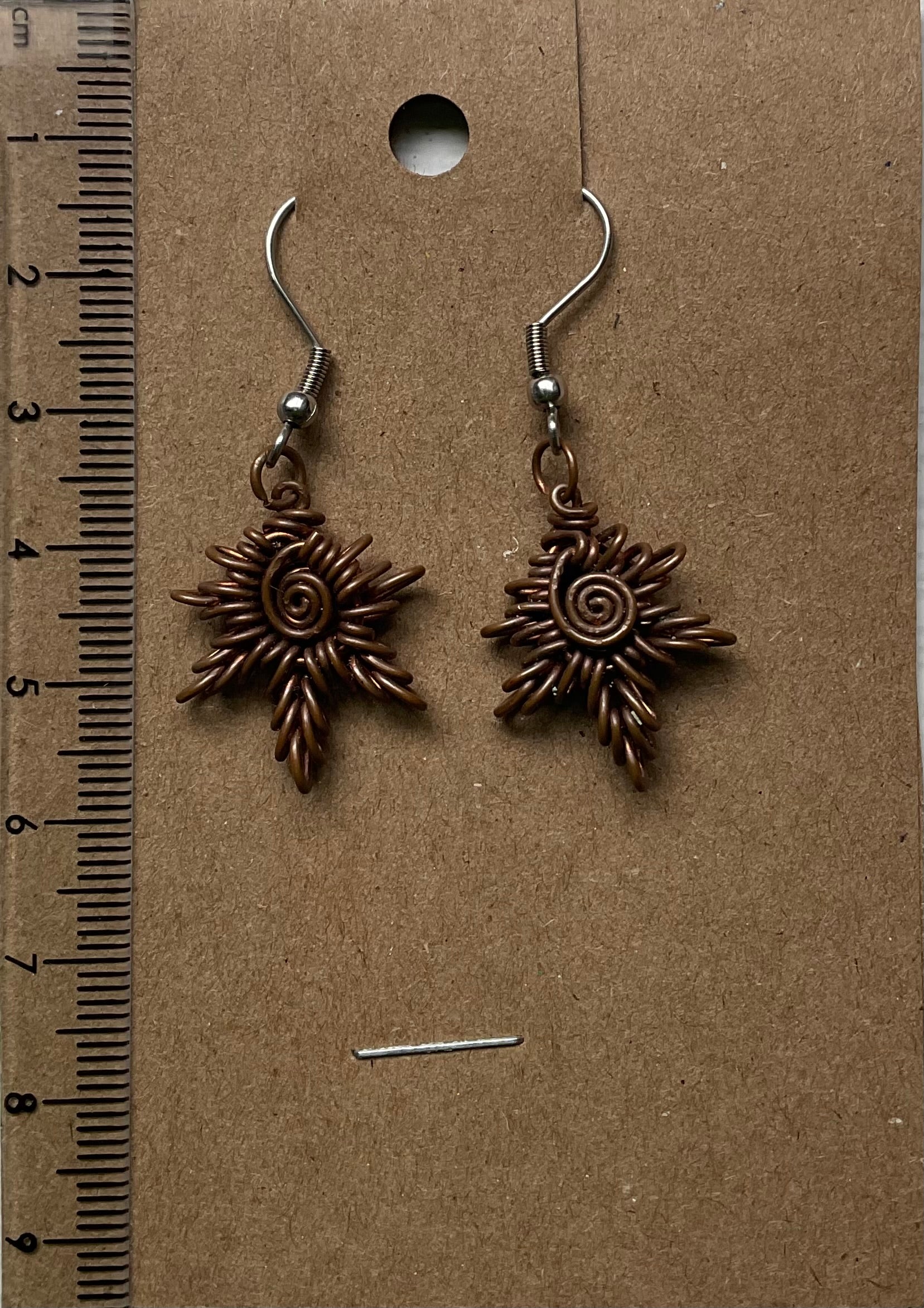 Copper spiral leaf earrings