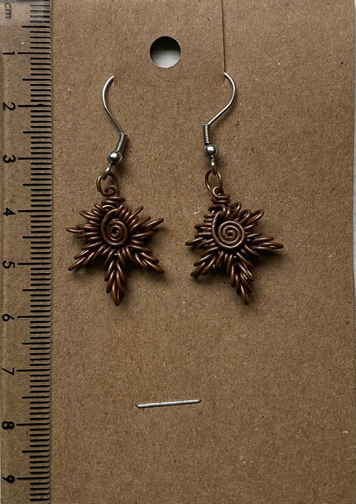Copper spiral leaf earrings