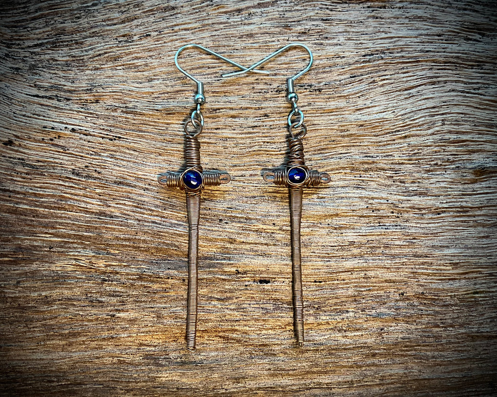 Wire wrapped sword earrings