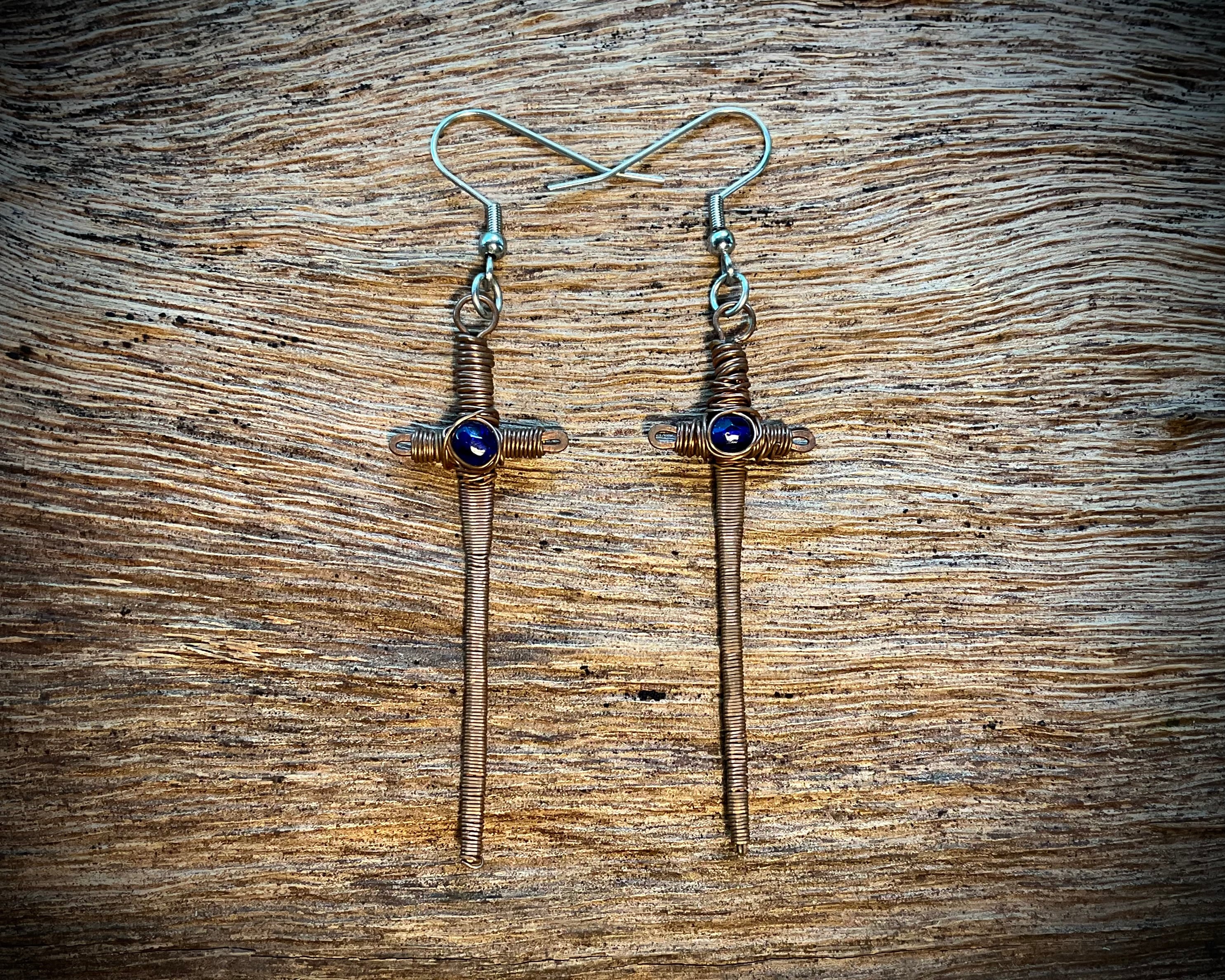 Wire wrapped sword earrings