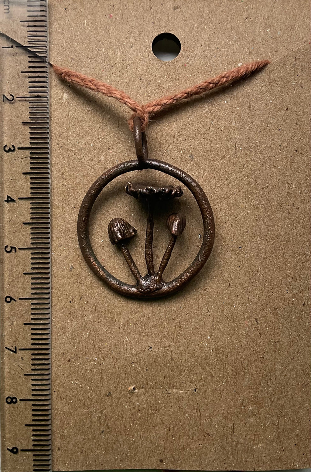 Handmade electroformed copper trio of real mushrooms pendant necklace – Top End jewellery
