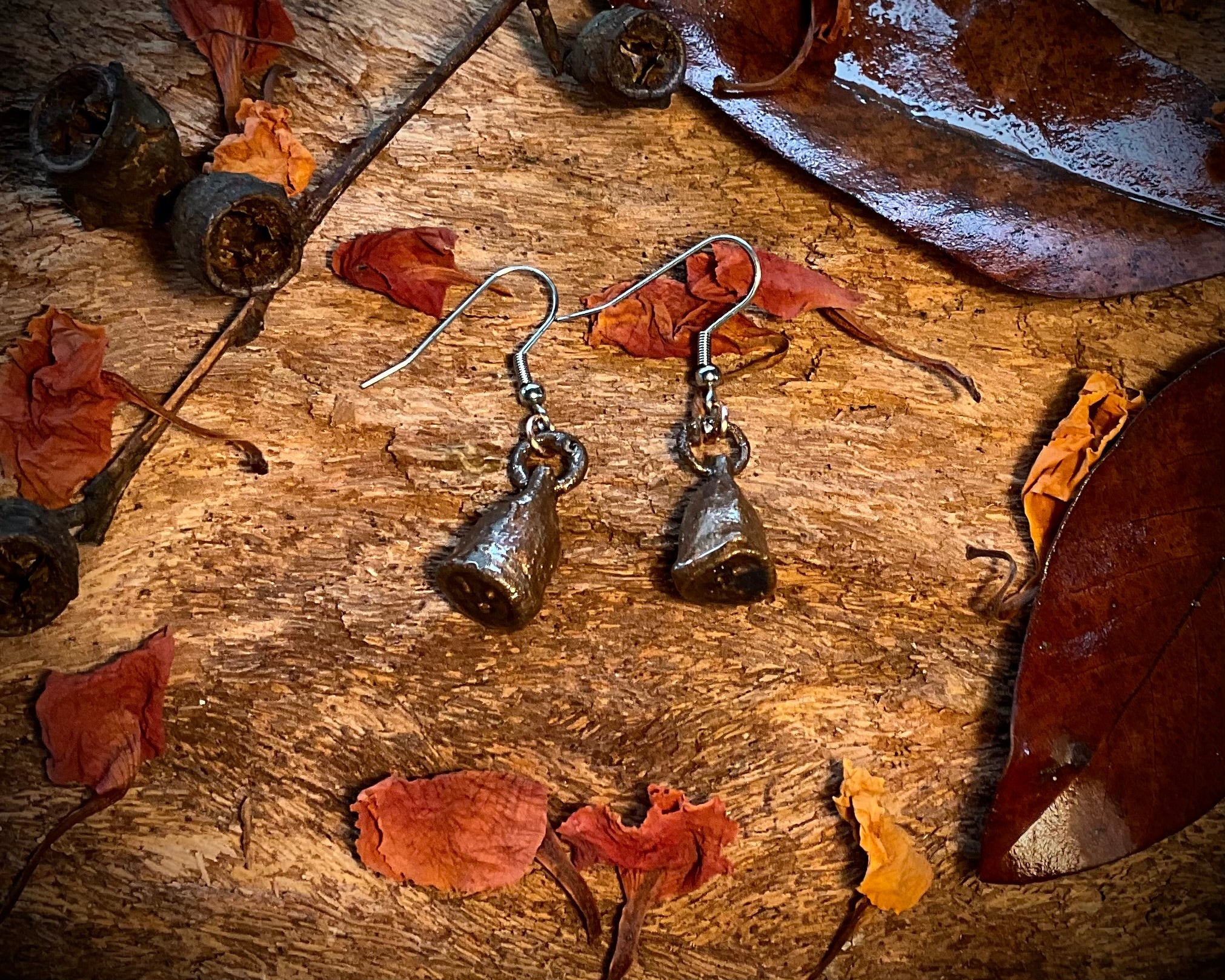Handmade copper gumnut earrings from the Northern Territory