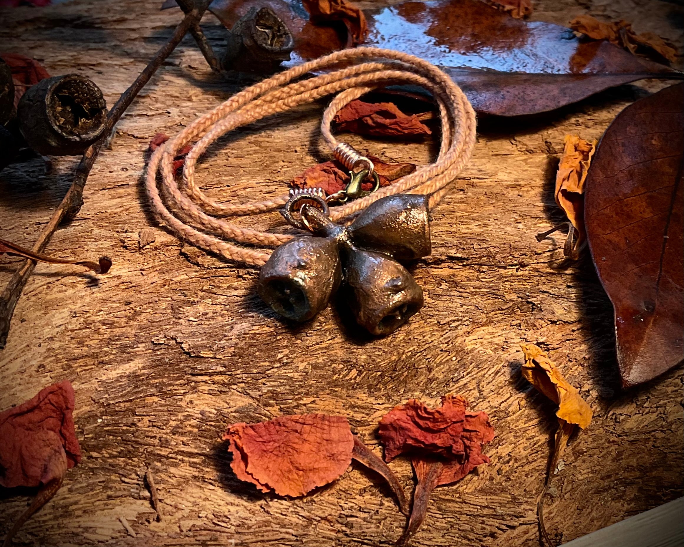Handmade copper gumnut pendant necklace from the Northern Territory