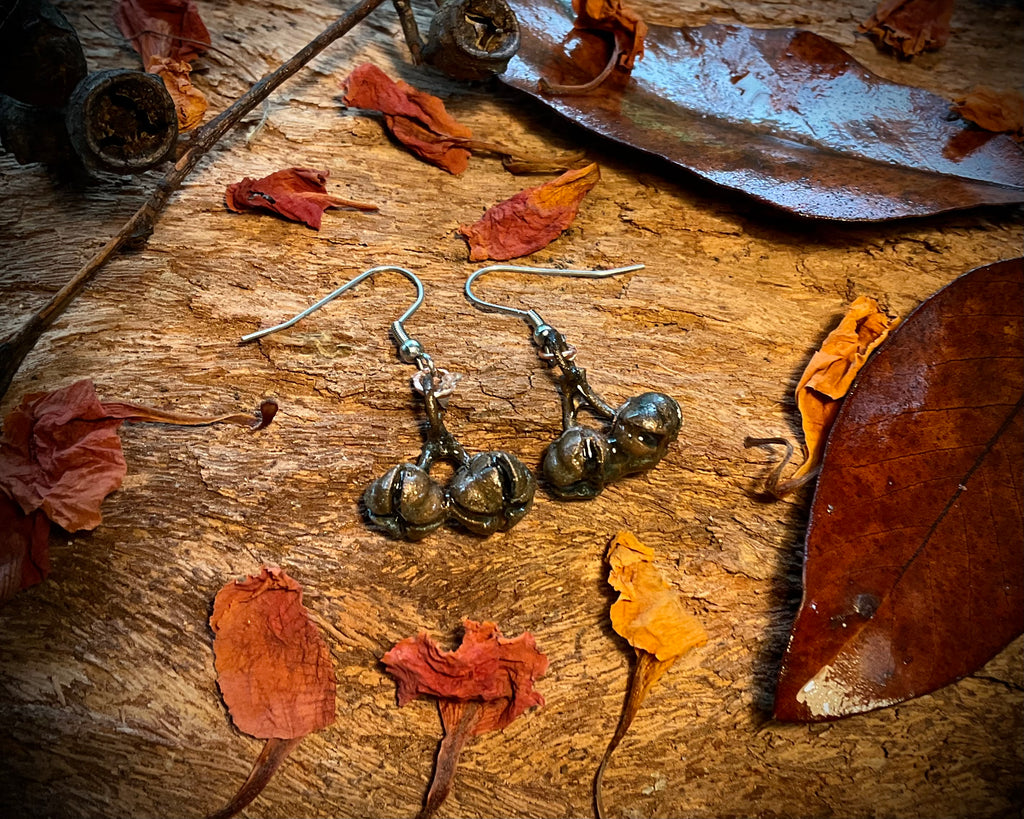 Handmade copper seed pod earrings from the Northern Territory