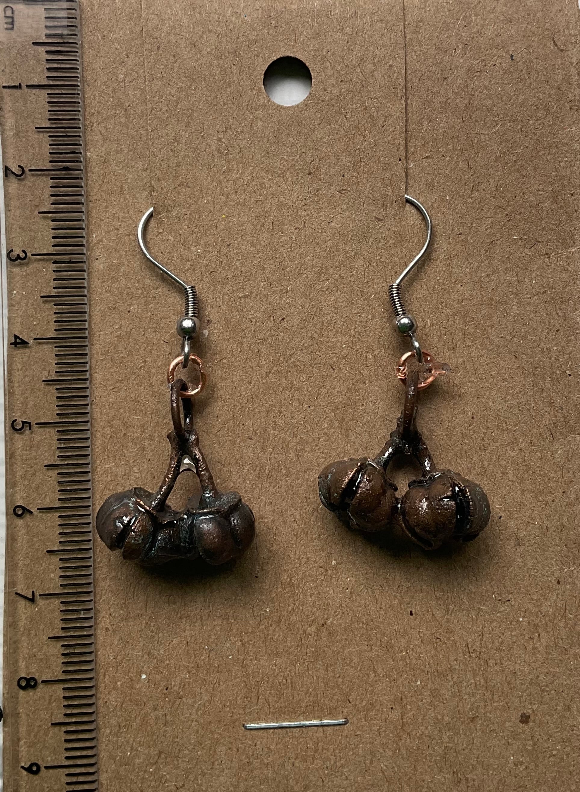 Handmade copper seed pod earrings from the Northern Territory