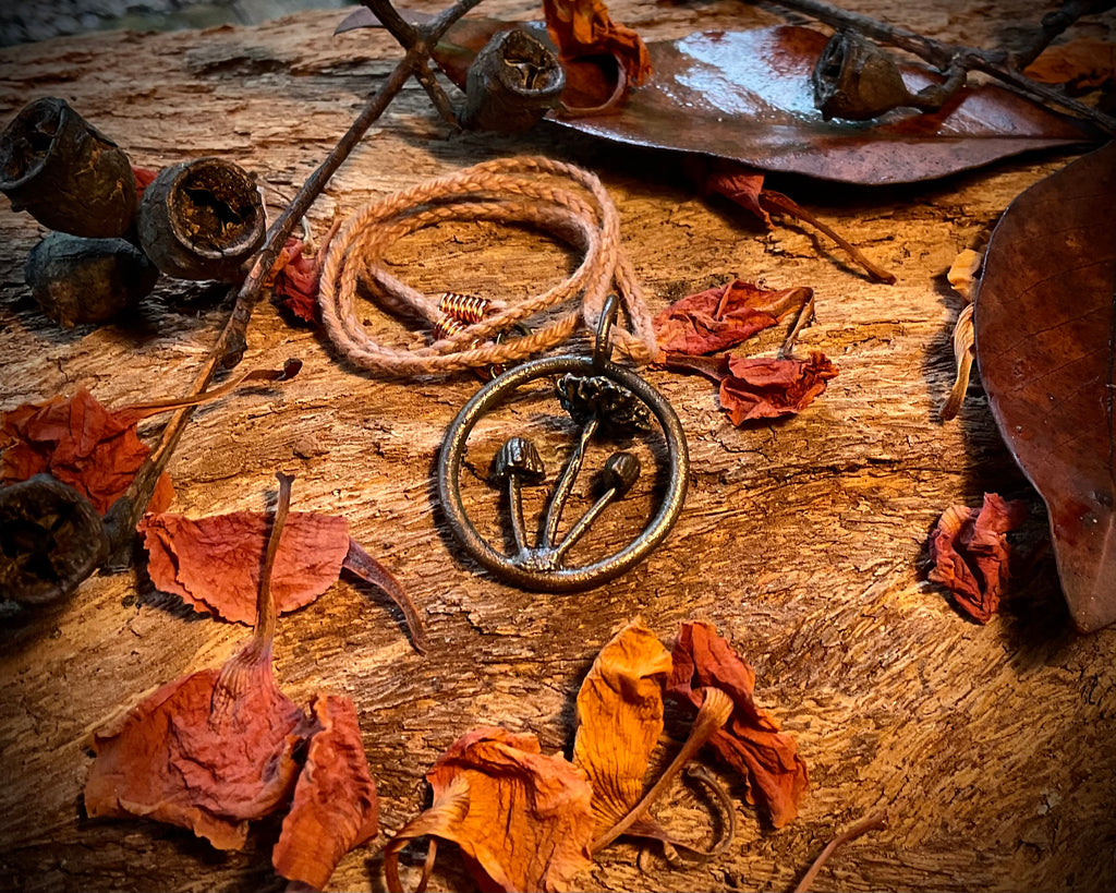 Handmade electroformed copper trio of real mushrooms pendant necklace – Top End jewellery