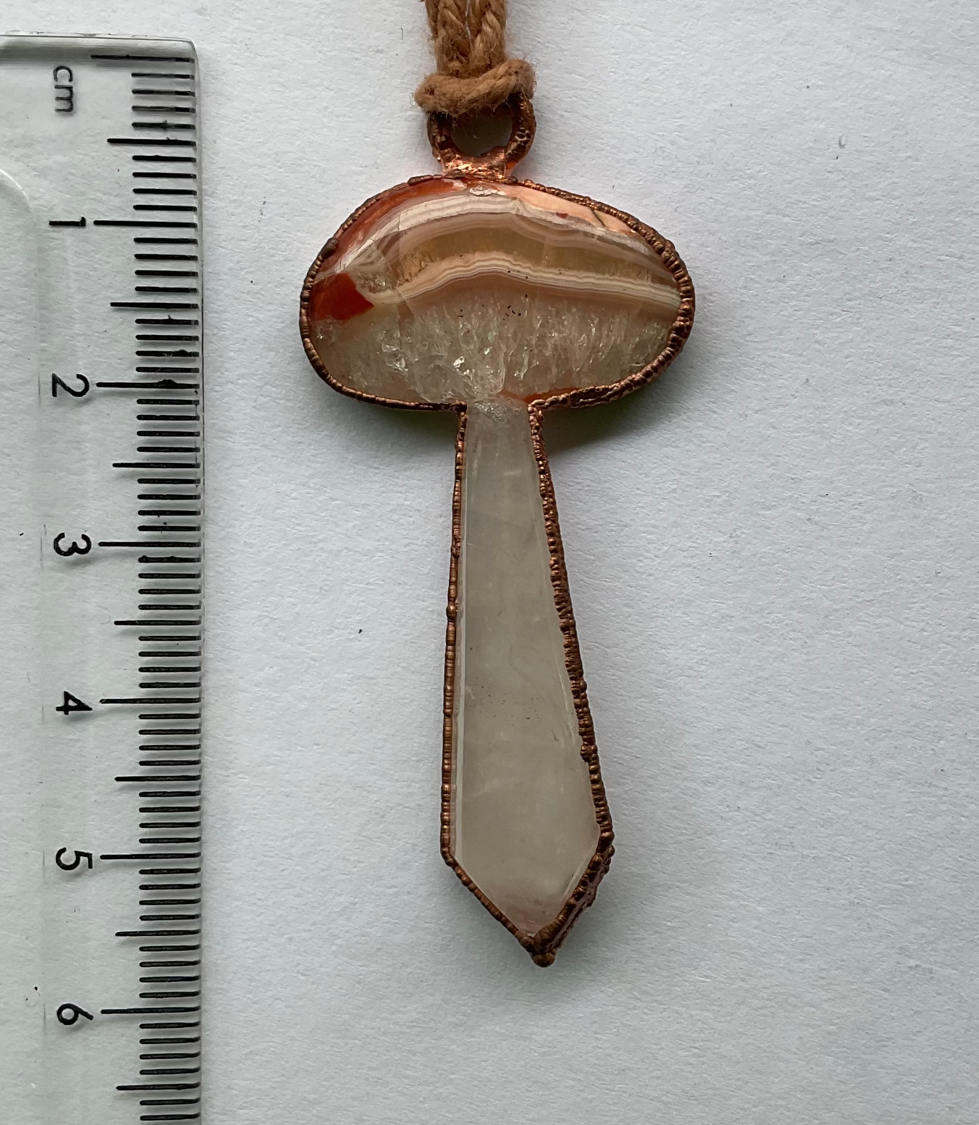 Handmade Australian agate + quartz mushroom copper pendant necklace