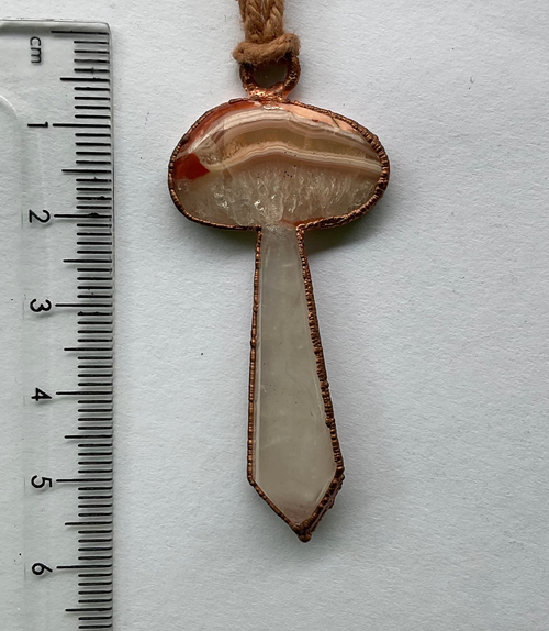 Handmade Australian agate + quartz mushroom copper pendant necklace