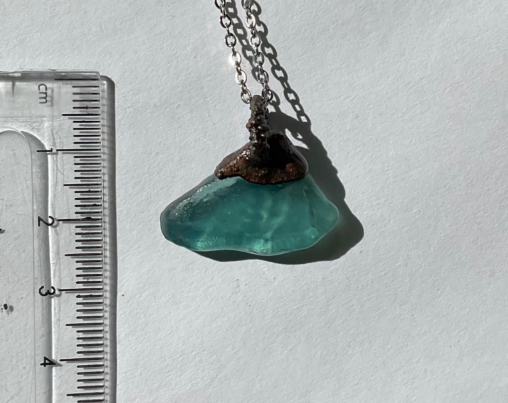 Handmade bright blue sea glass copper pendant necklace – Top End jewellery