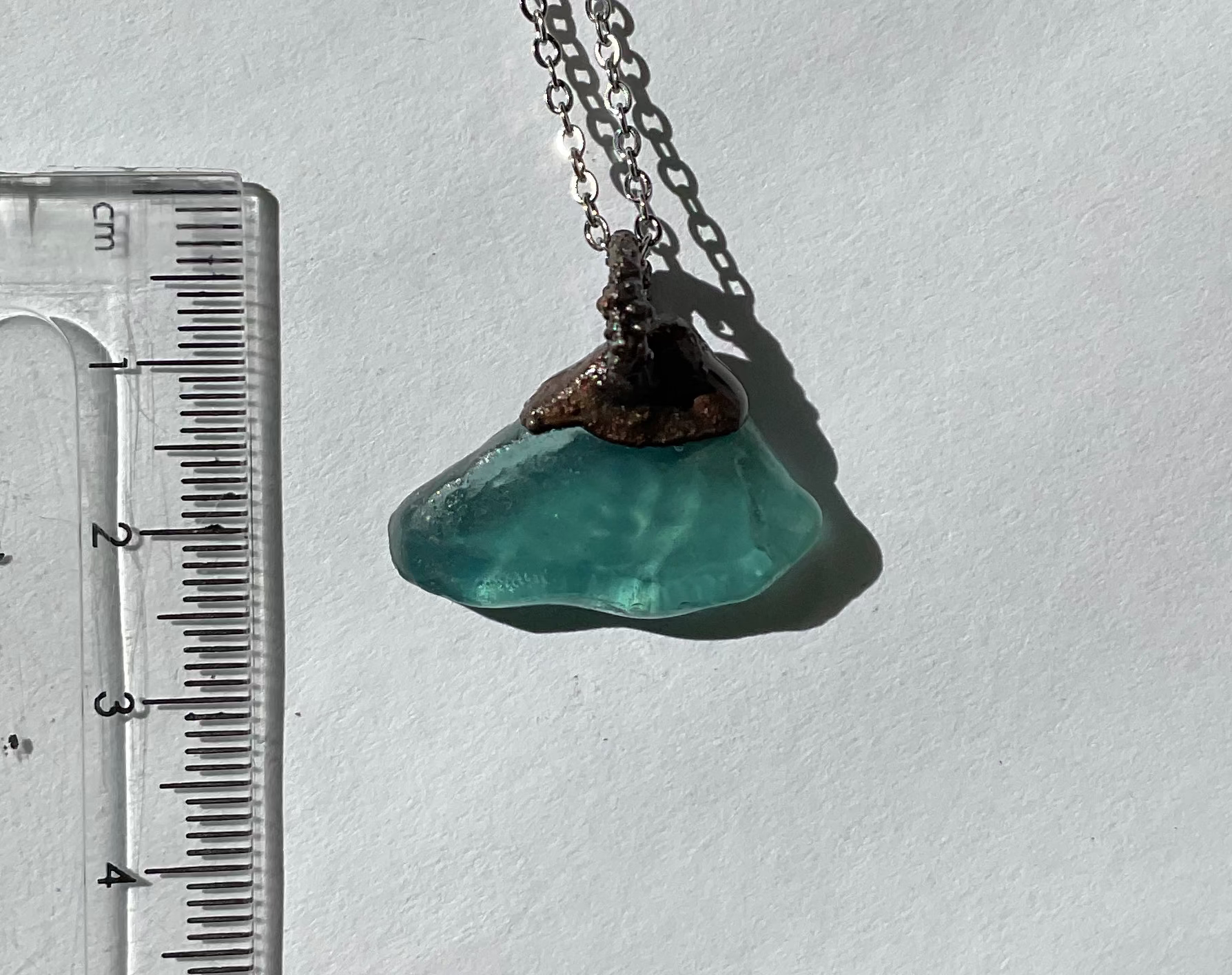 Handmade bright blue sea glass copper pendant necklace – Top End jewellery