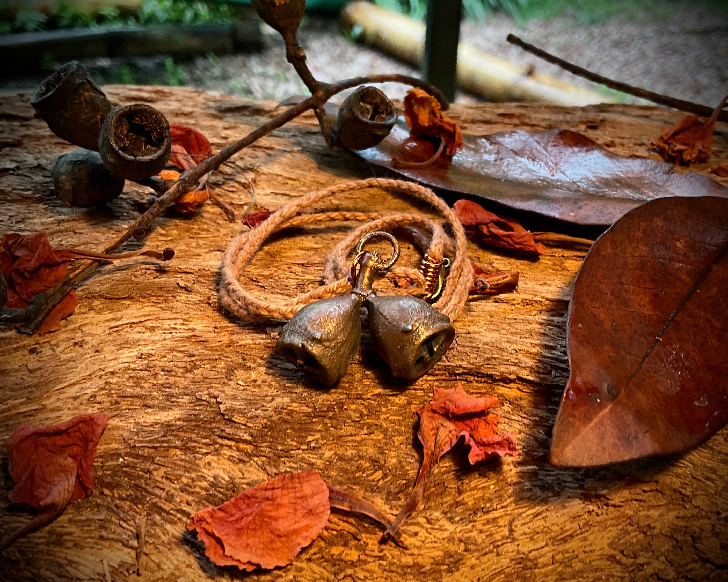 Handmade copper gumnut pendant necklace from the Northern Territory