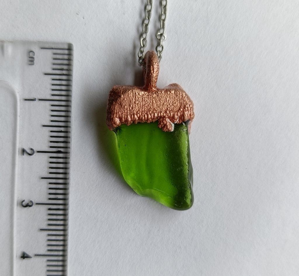 Handmade bright green sea glass copper pendant necklace – Top End jewellery