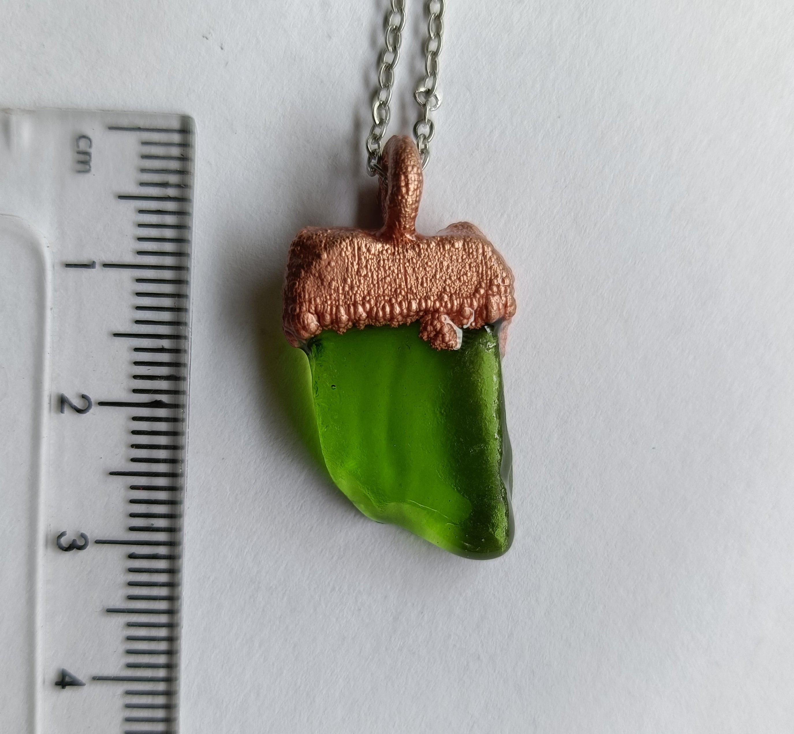 Handmade bright green sea glass copper pendant necklace – Top End jewellery