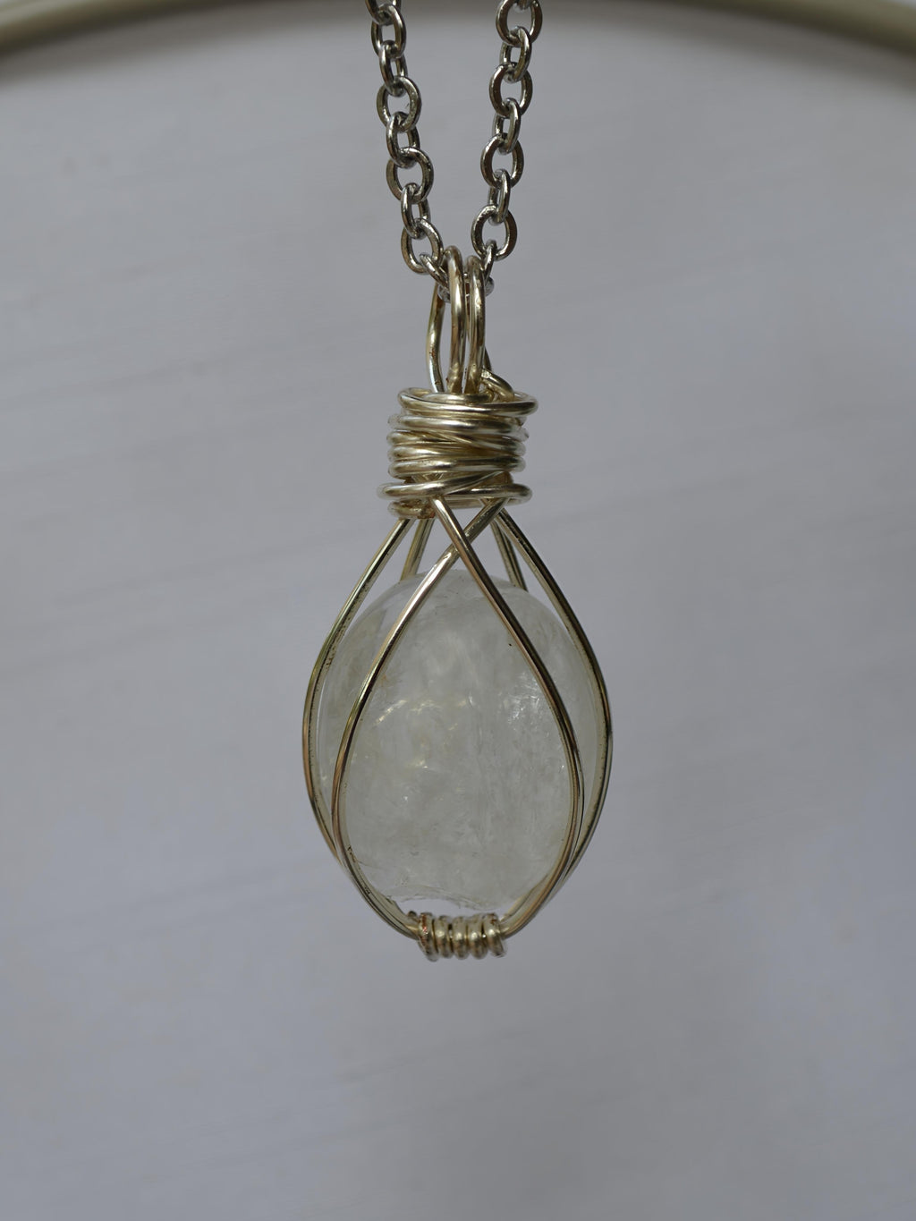 Handmade NT quartz wire wrapped pendant necklace