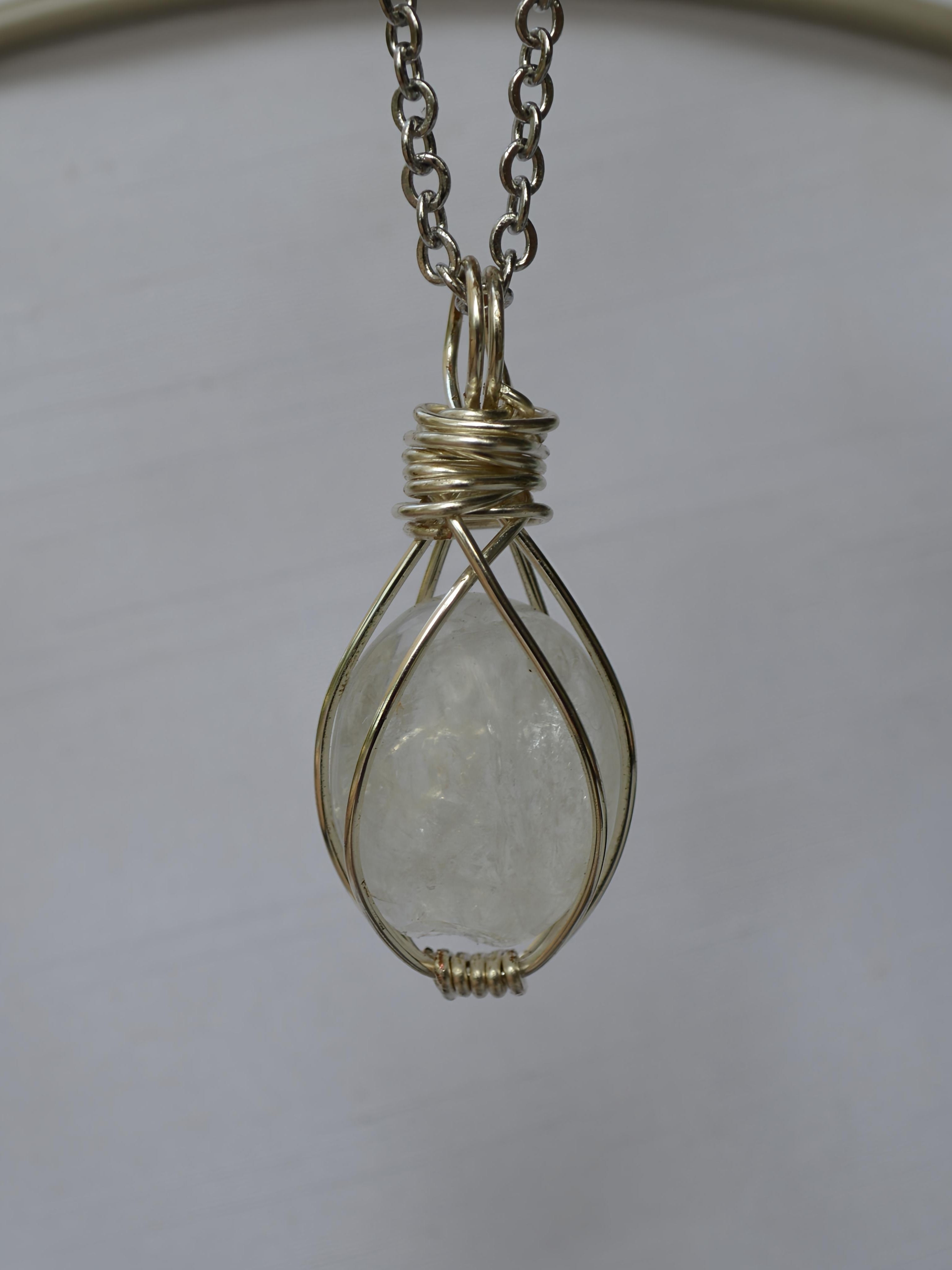 Handmade NT quartz wire wrapped pendant necklace