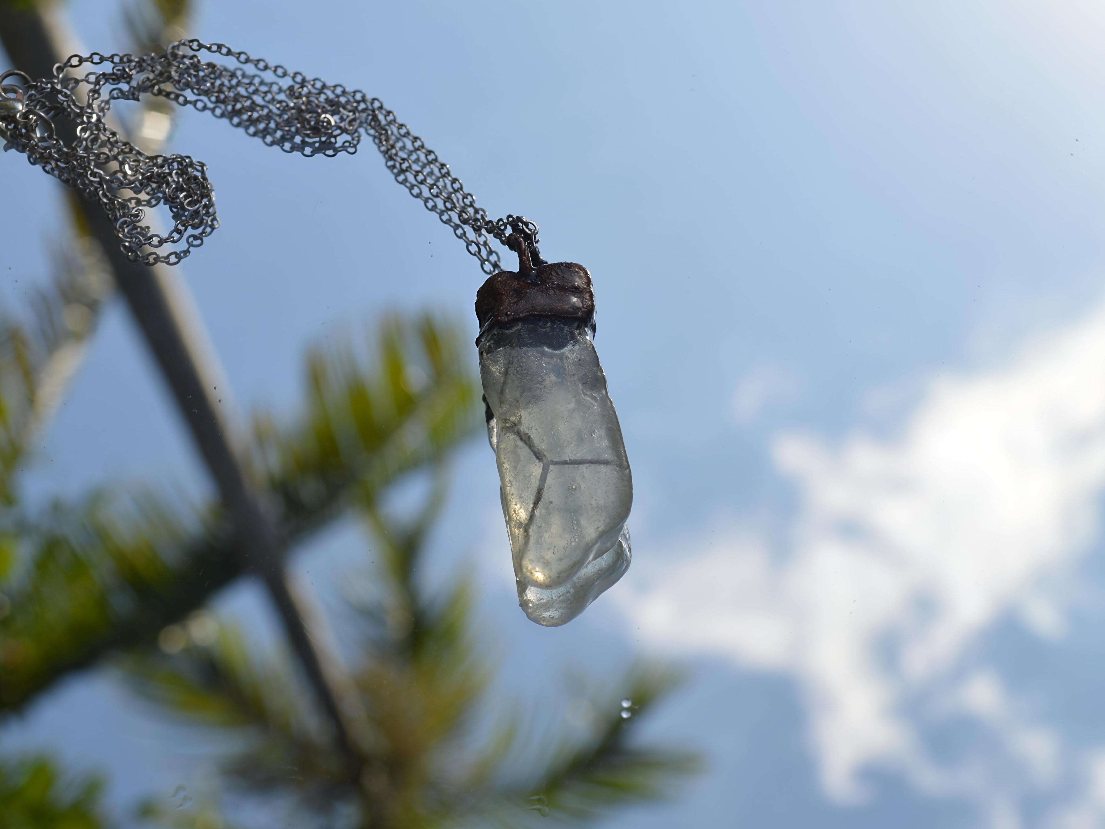 Handmade sea glass copper pendant necklace old school safety glass – Top End jewellery