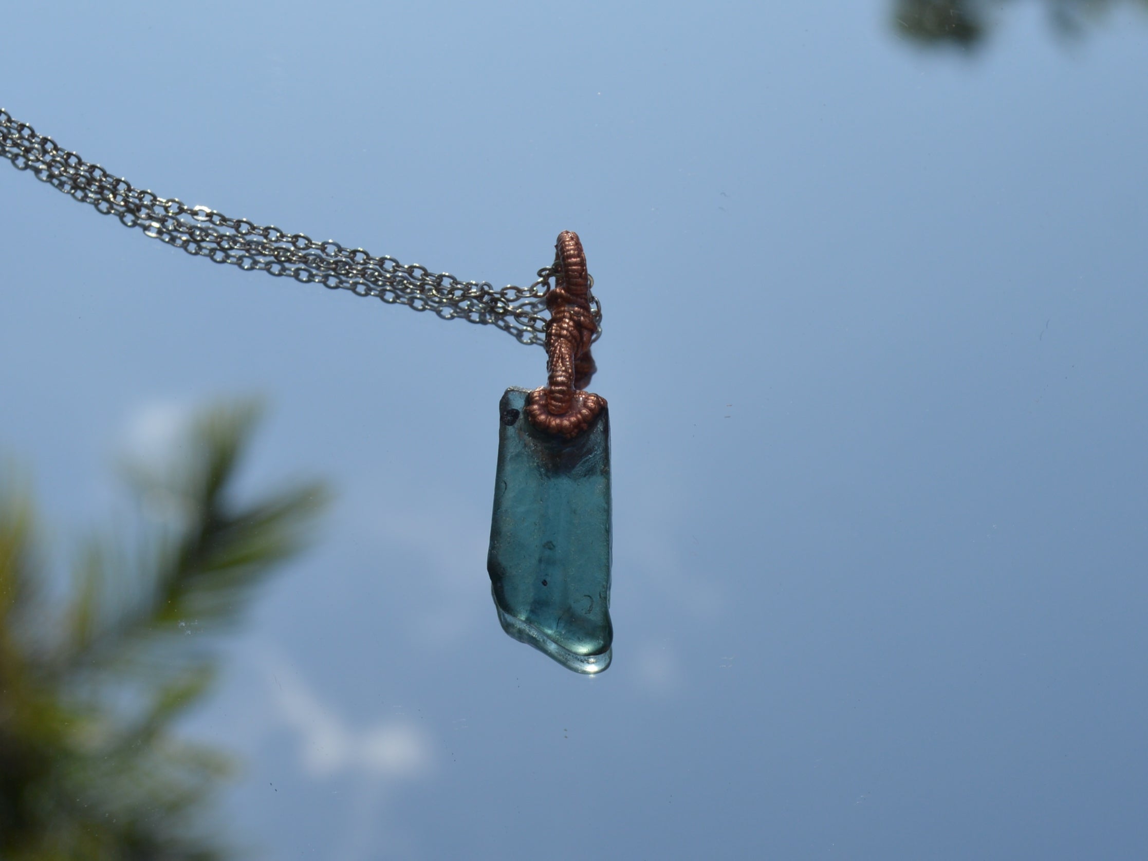Rope look Seaglass blue necklace