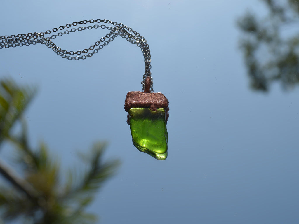 Handmade bright green sea glass copper pendant necklace – Top End jewellery