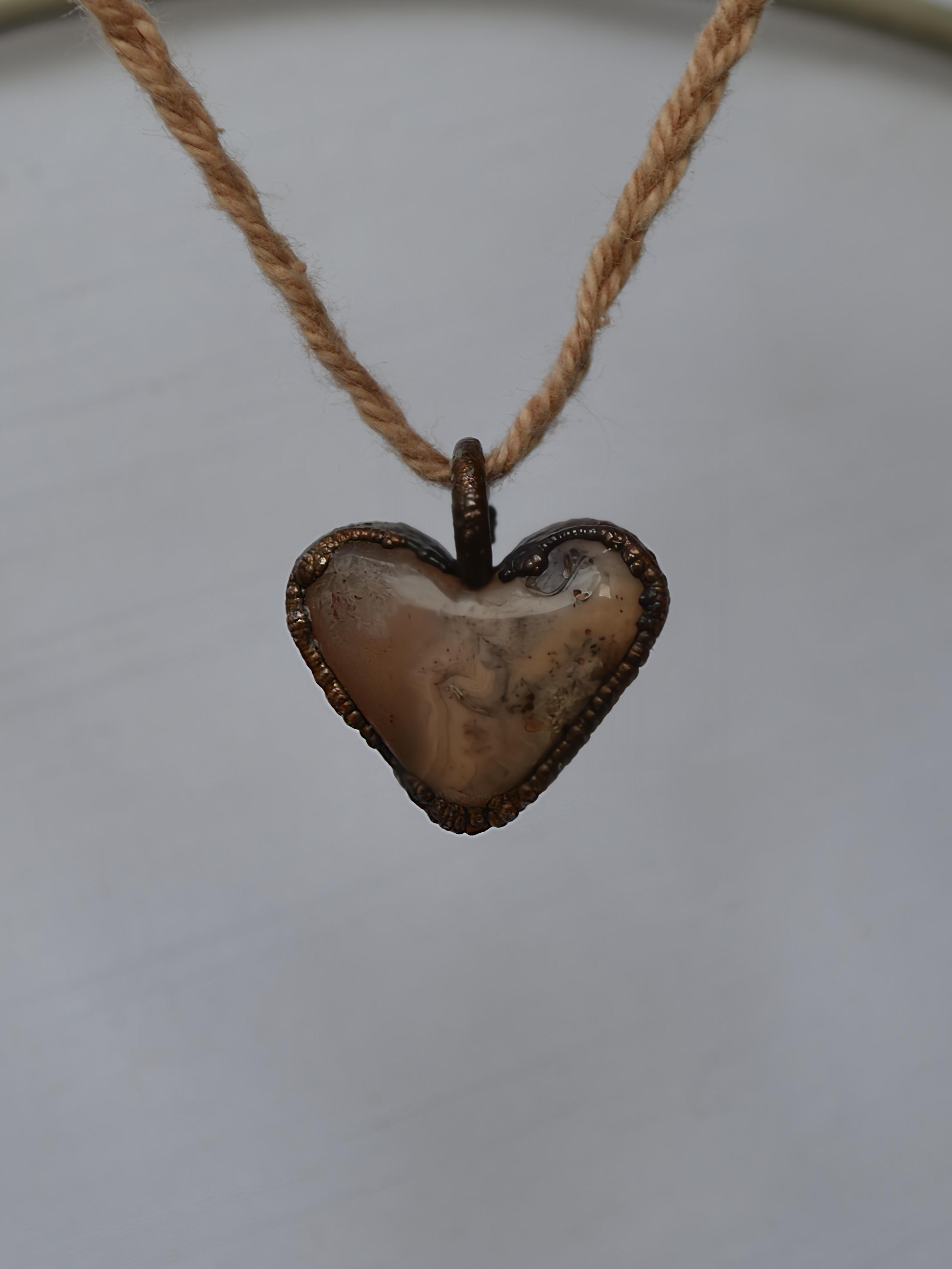 Handmade Australian agate heart copper pendant necklace