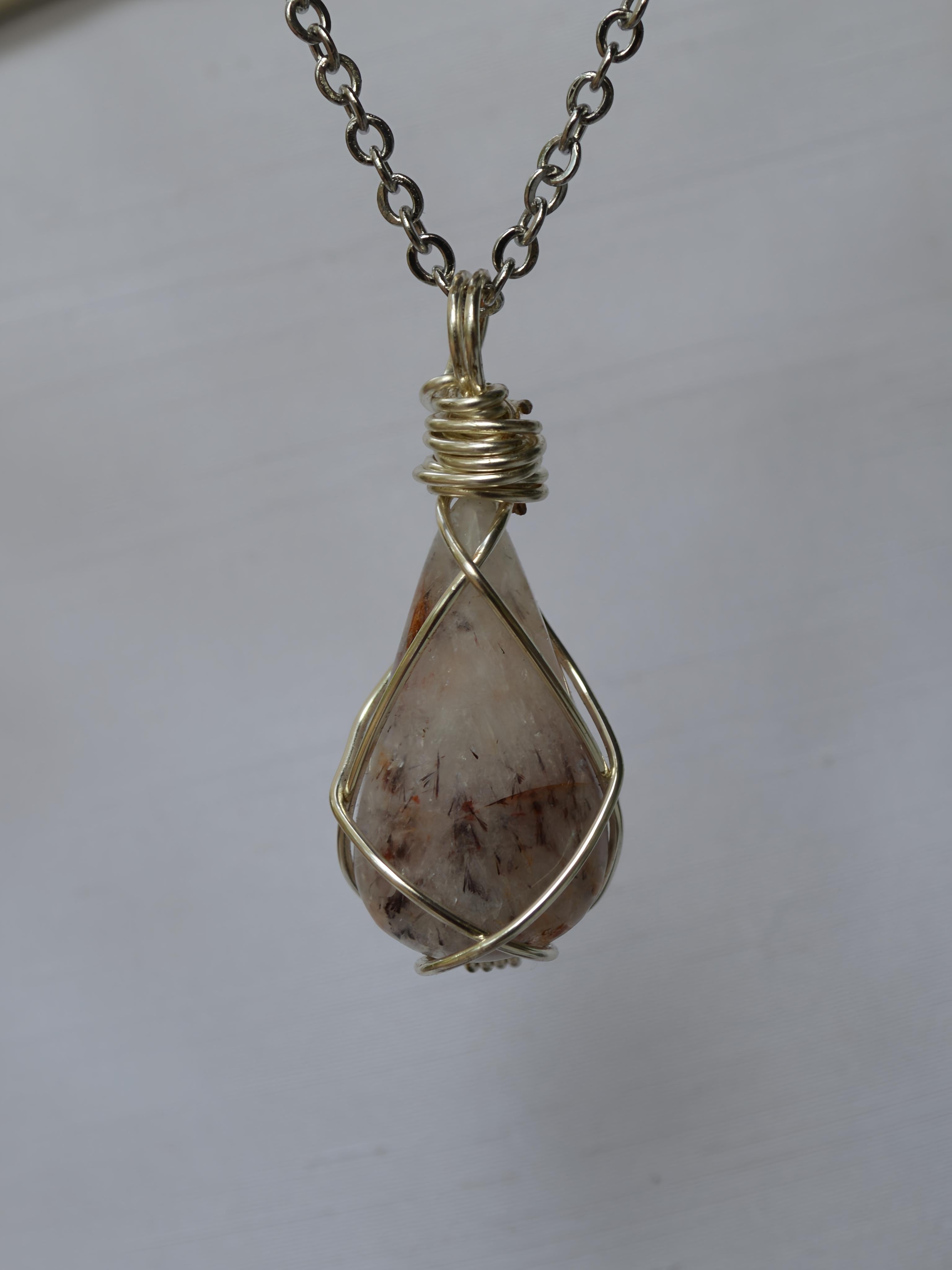 Handmade Australian speckled quartz wire pendant necklace